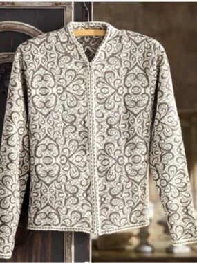 $187 Luxury Peruvian Link Alpaca Cardigan Sweater  XL Plus Size Travel Spring
